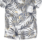 Mens White & Gold Leaf Print Short Sleeve Shirt S Lightweight Cotton Blend