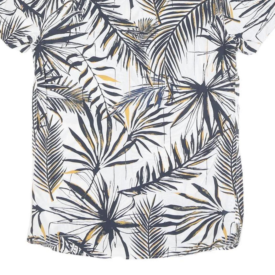 Mens White & Gold Leaf Print Short Sleeve Shirt S Lightweight Cotton Blend