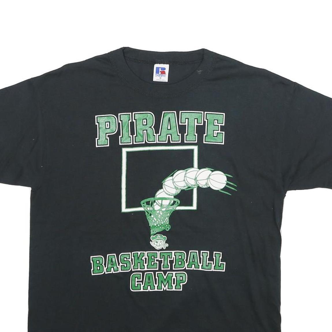 RUSSELL ATHLETIC Mens Black Pirate Basketball Camp T-Shirt M Short Sleeve Crew