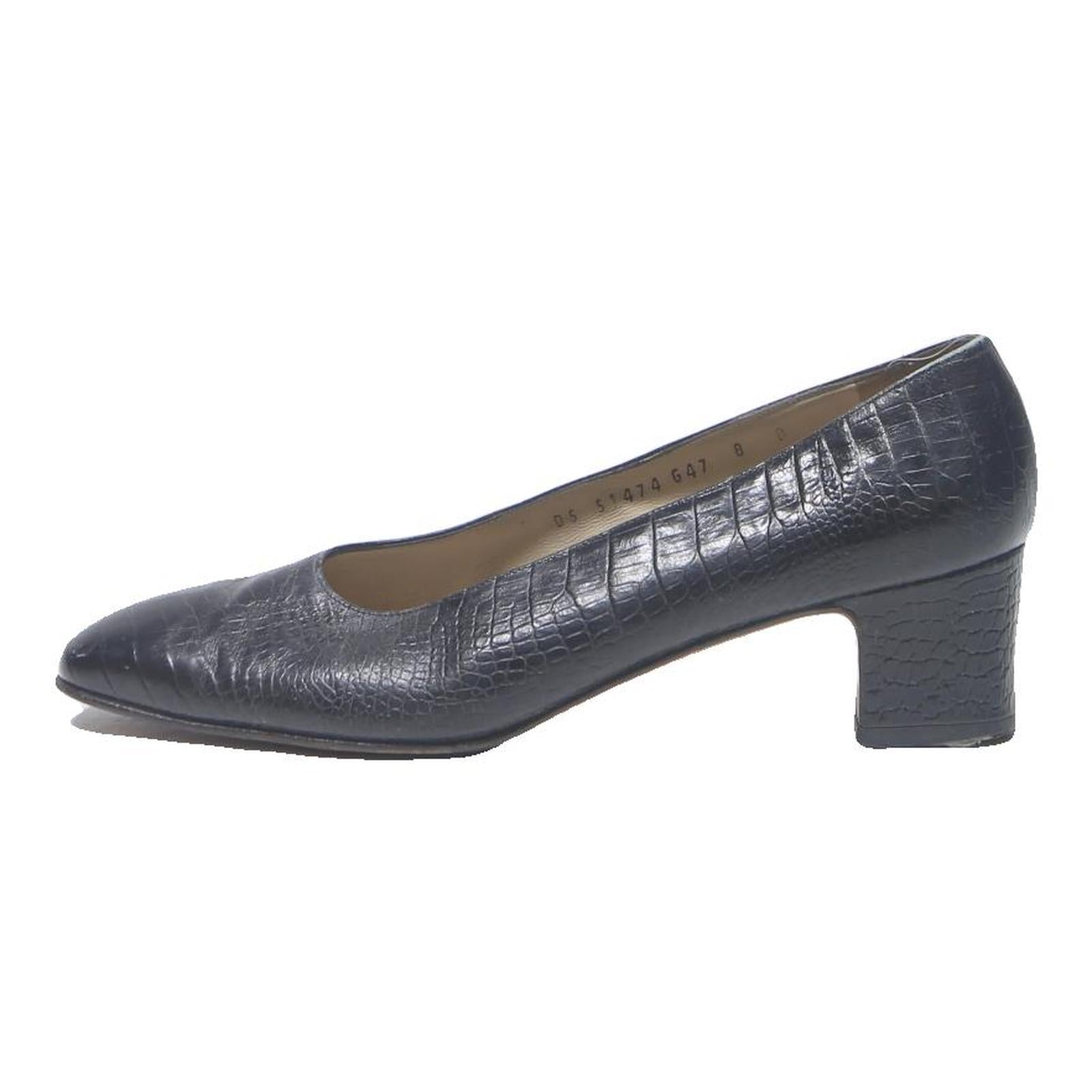 SALVATORE FERRAGAMO Womens Block Heels Leather Black UK 8 Elegant Classic Pump