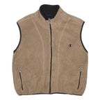 CHAMPION Mens Beige Zip Sleeveless Fleece Jacket M Polyester Casual Outdoor