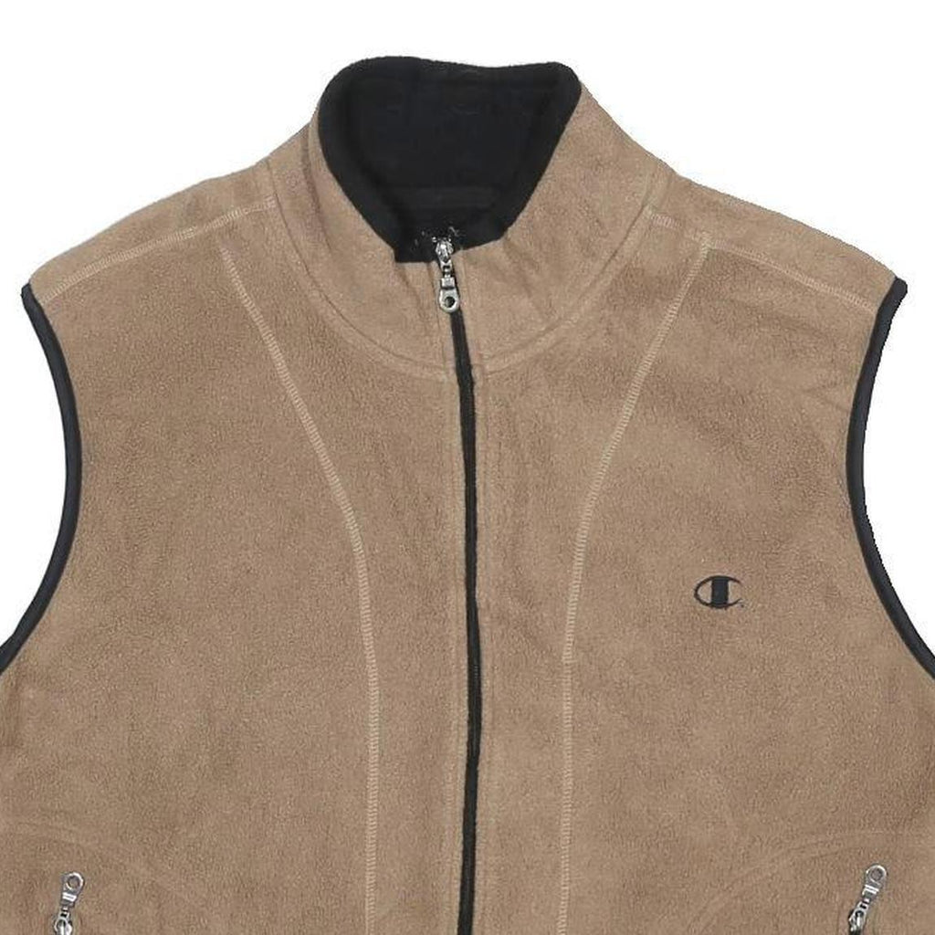 CHAMPION Mens Beige Zip Sleeveless Fleece Jacket M Polyester Casual Outdoor