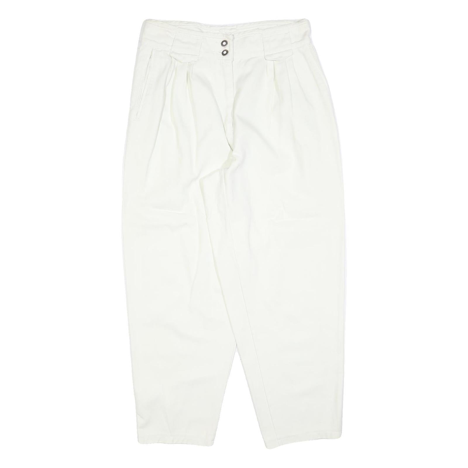 Womens White Regular Fit Cotton Blend Trousers W32 L28 Zip Closure