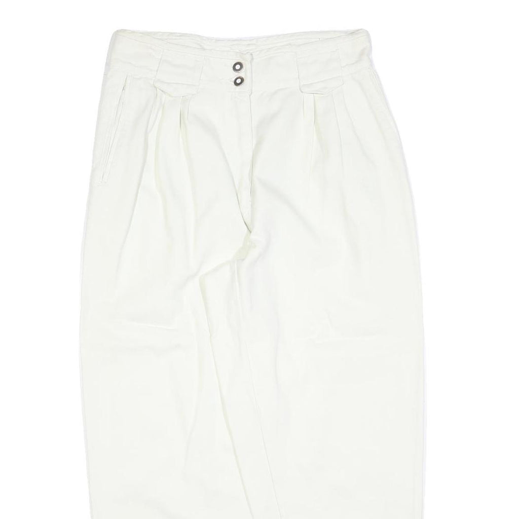 Womens White Regular Fit Cotton Blend Trousers W32 L28 Zip Closure