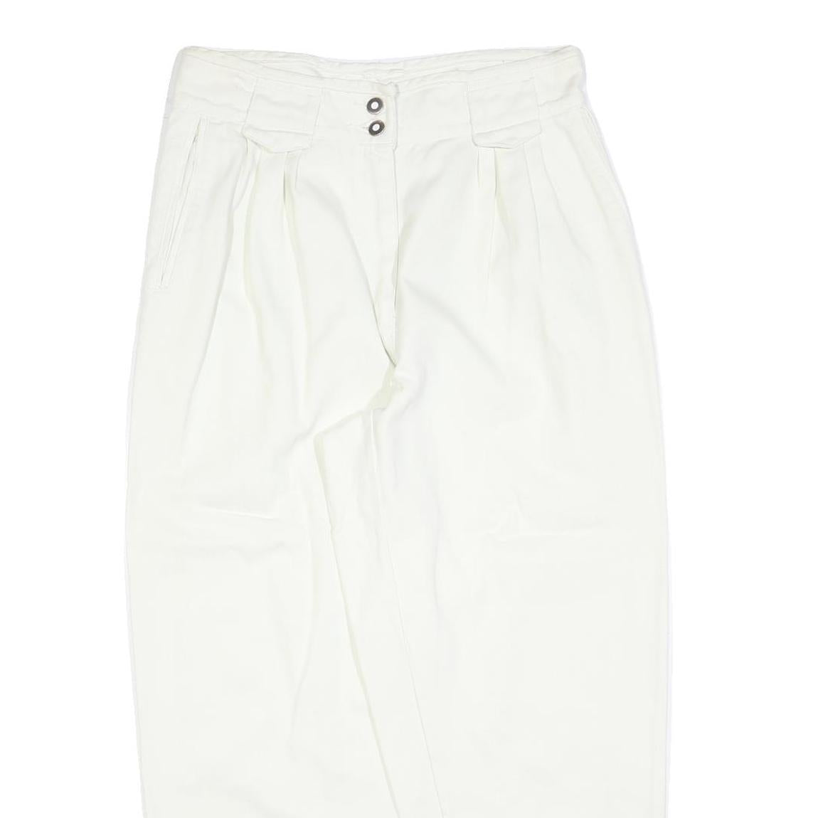 Womens White Regular Fit Cotton Blend Trousers W32 L28 Zip Closure