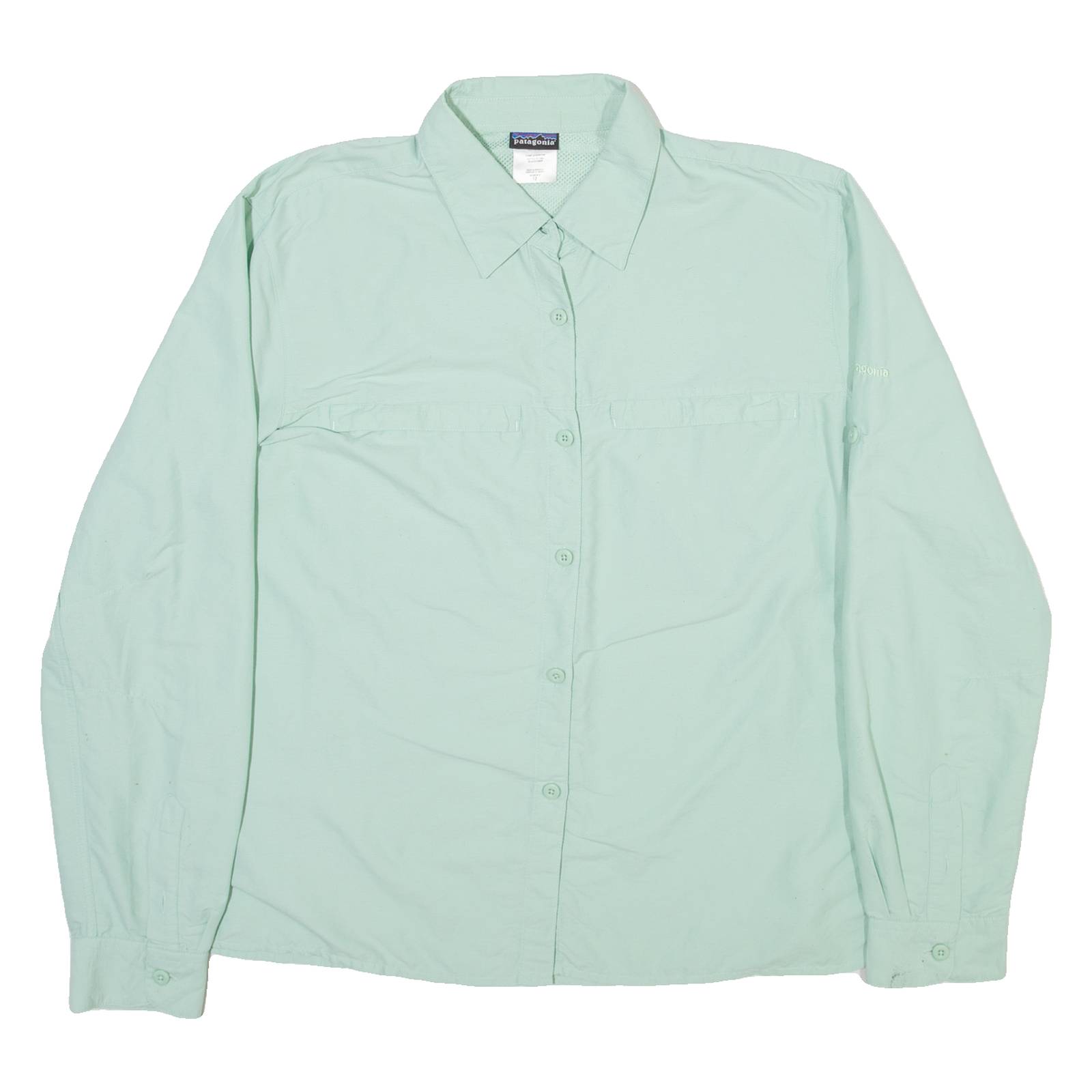 PATAGONIA Womens Plain Shirt Green Nylon Long Sleeve UK 12