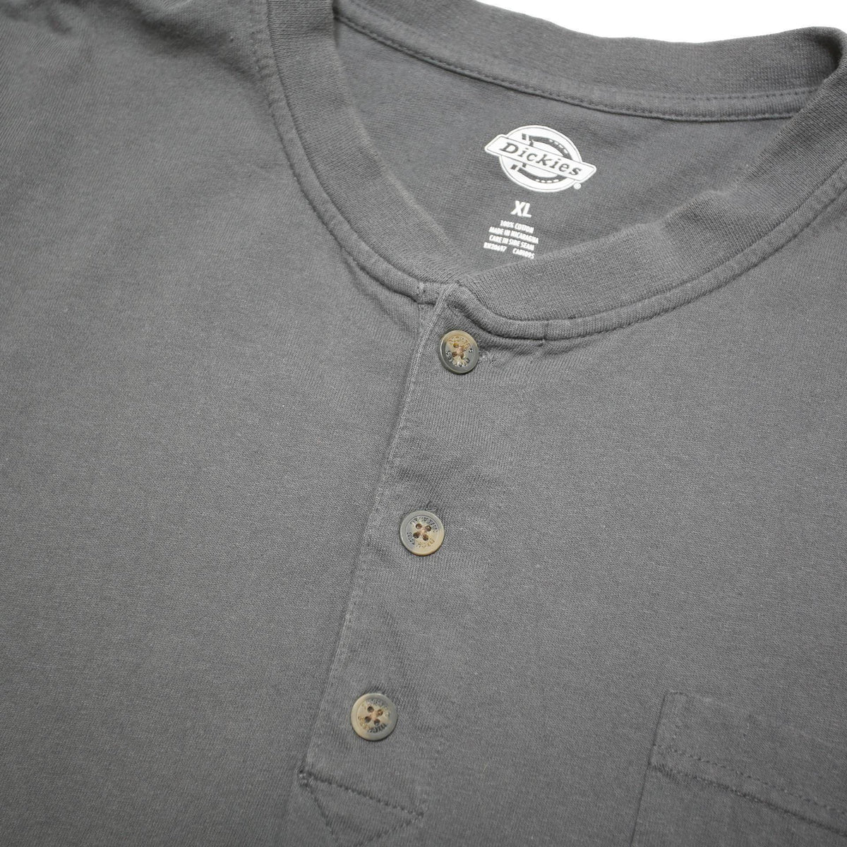DICKIES Mens Grey Workwear Pocket Henley T-Shirt XL Short Sleeve Crew Neck