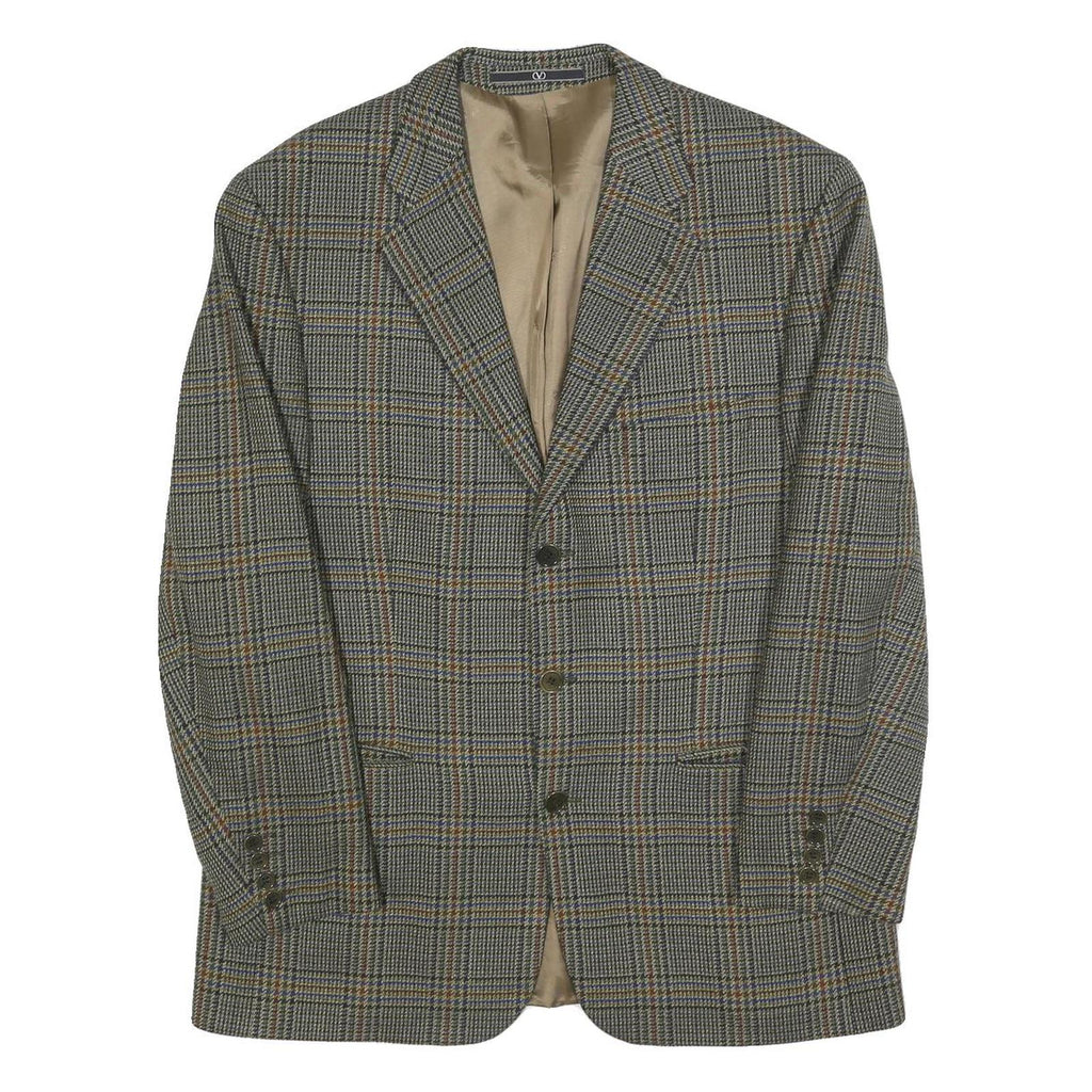 VALENTINO Mens Grey & Brown Checked Wool Button Jacket M Woven Classic Tailored