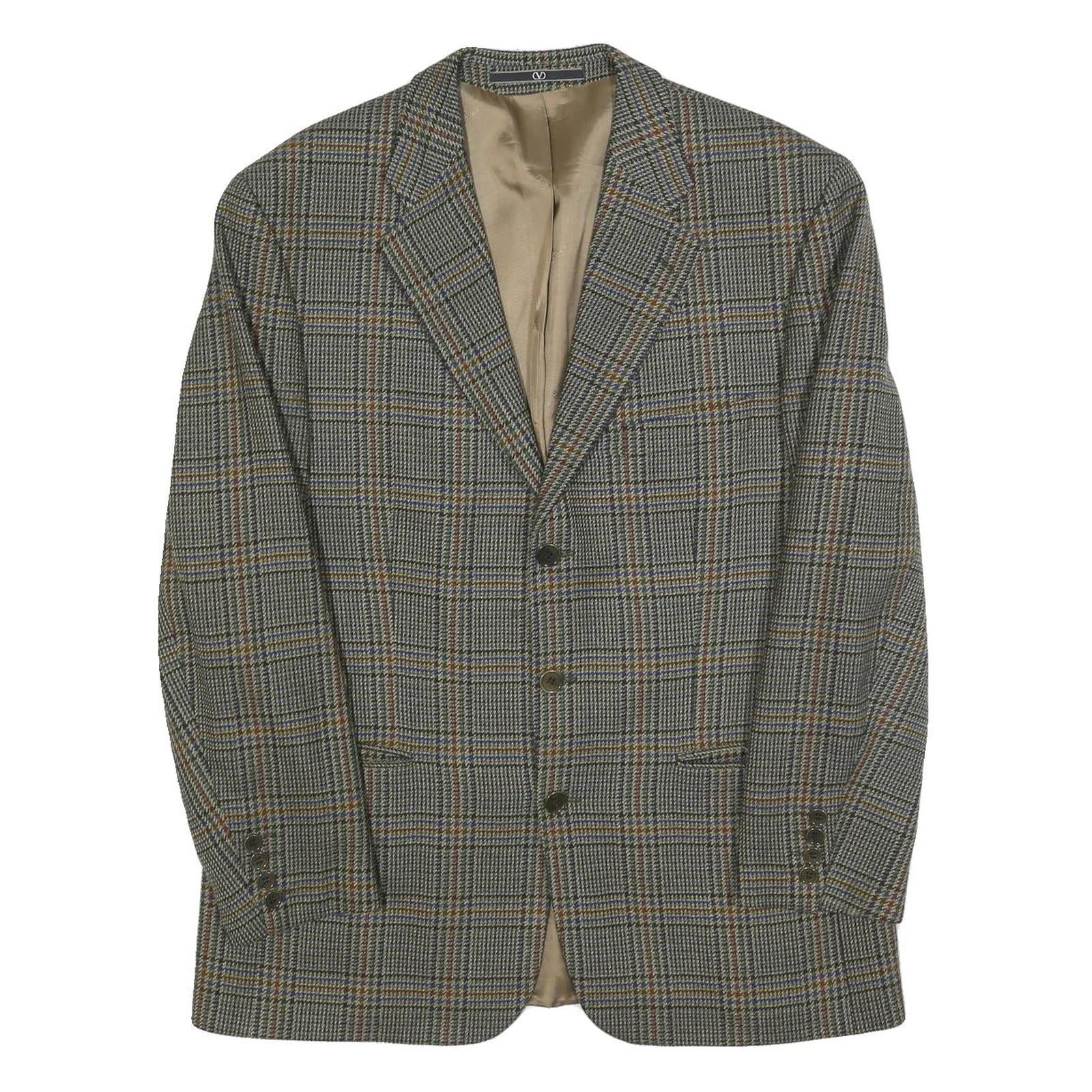 VALENTINO Mens Grey & Brown Checked Wool Button Jacket M Woven Classic Tailored
