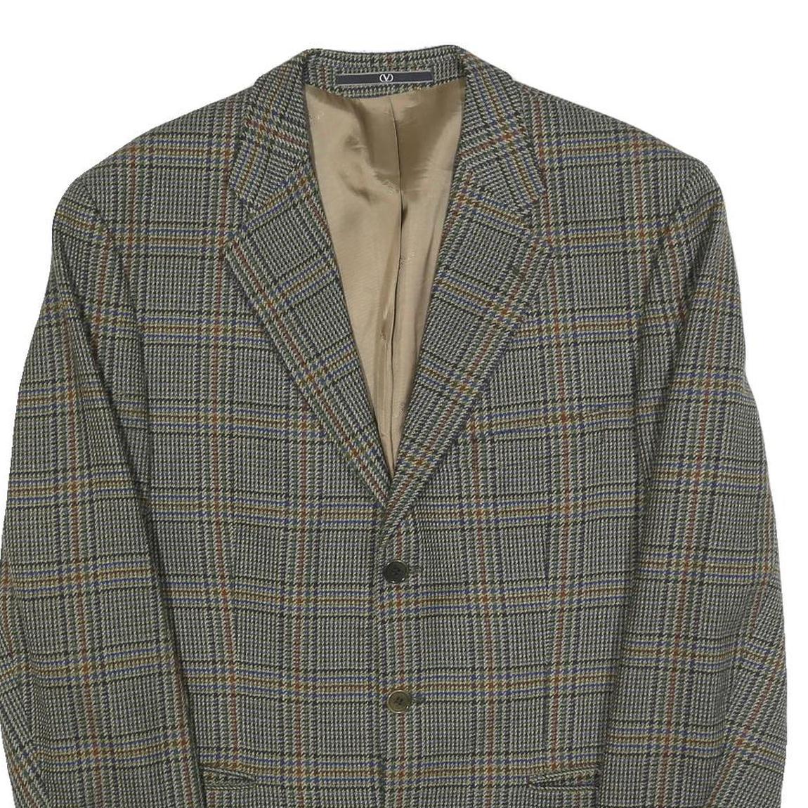 VALENTINO Mens Grey & Brown Checked Wool Button Jacket M Woven Classic Tailored