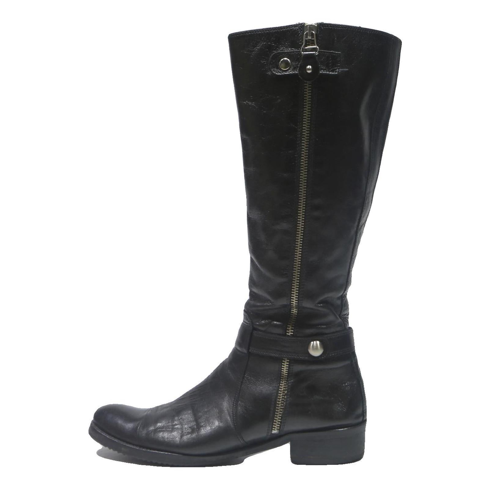 SANMARINA Womens Black Leather Knee High Zip Boots UK 5 Stylish Elegant