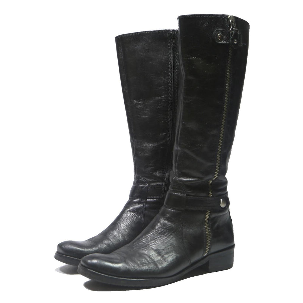 SANMARINA Womens Black Leather Knee High Zip Boots UK 5 Stylish Elegant
