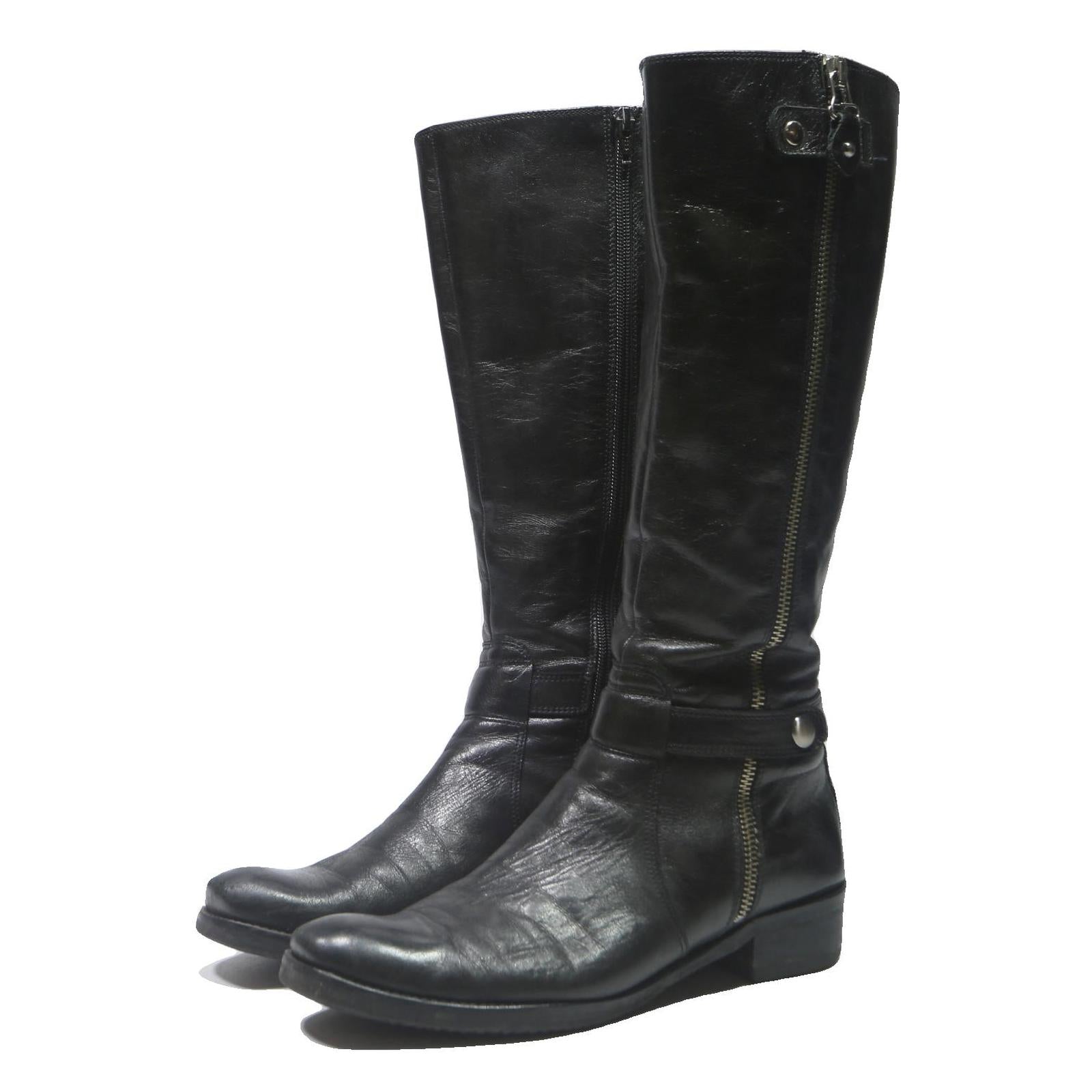SANMARINA Womens Black Leather Knee High Zip Boots UK 5 Stylish Elegant