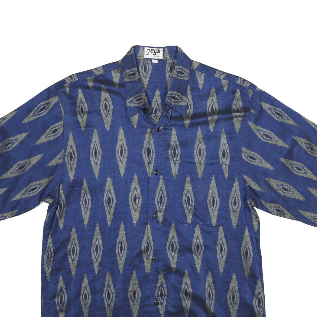 GEGO Mens Blue Pattern Shirt L Polycotton Short Sleeve Lightweight Casual