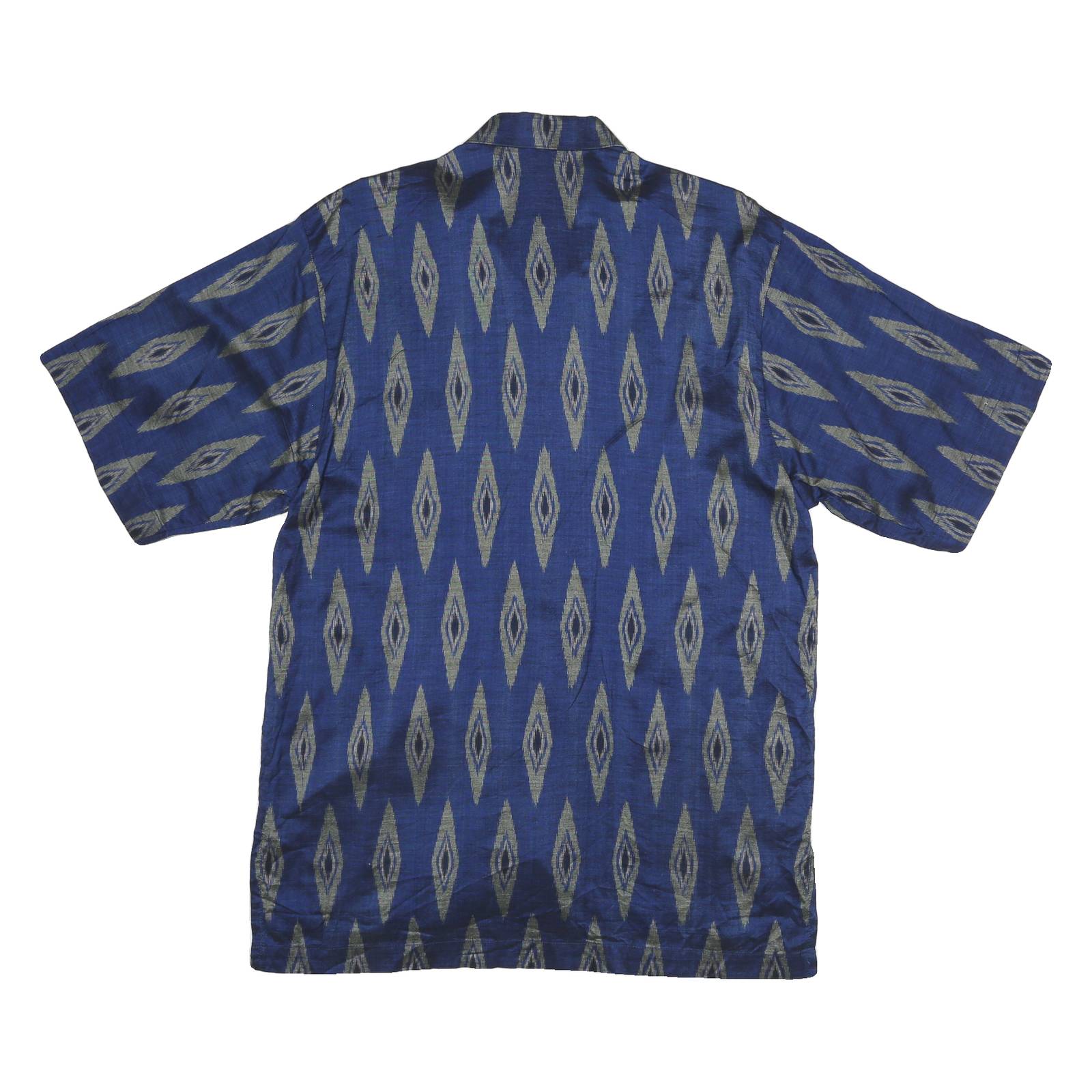 GEGO Mens Blue Pattern Shirt L Polycotton Short Sleeve Lightweight Casual