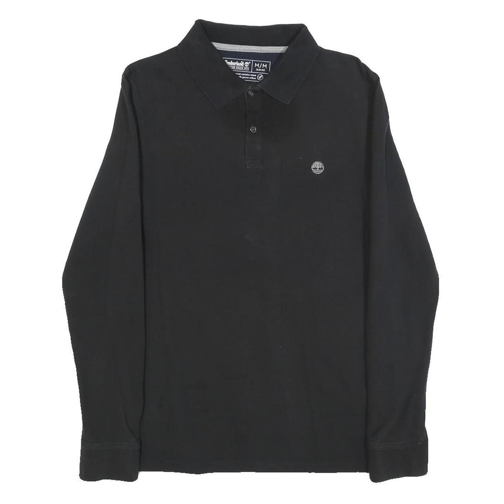 TIMBERLAND Mens Black Long Sleeve Polo Shirt M Cotton Blend Classic
