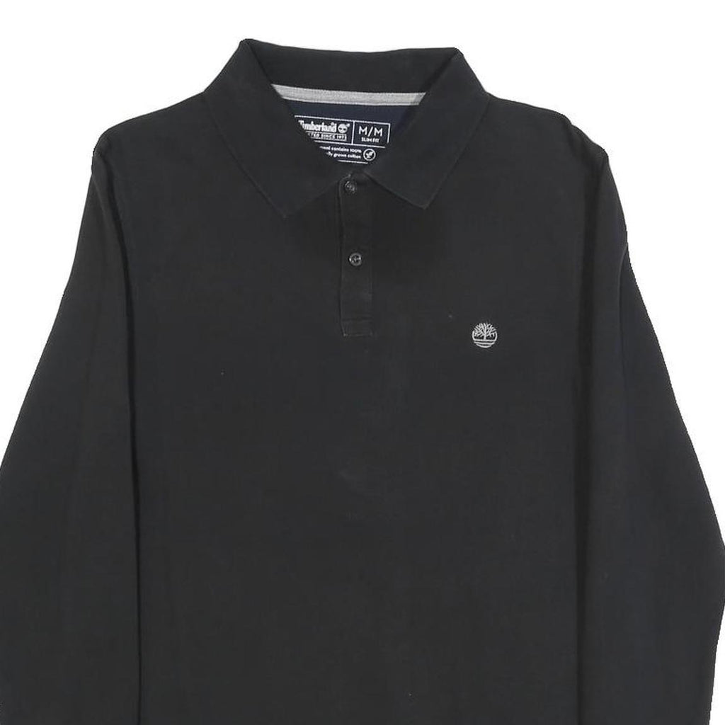 TIMBERLAND Mens Black Long Sleeve Polo Shirt M Cotton Blend Classic