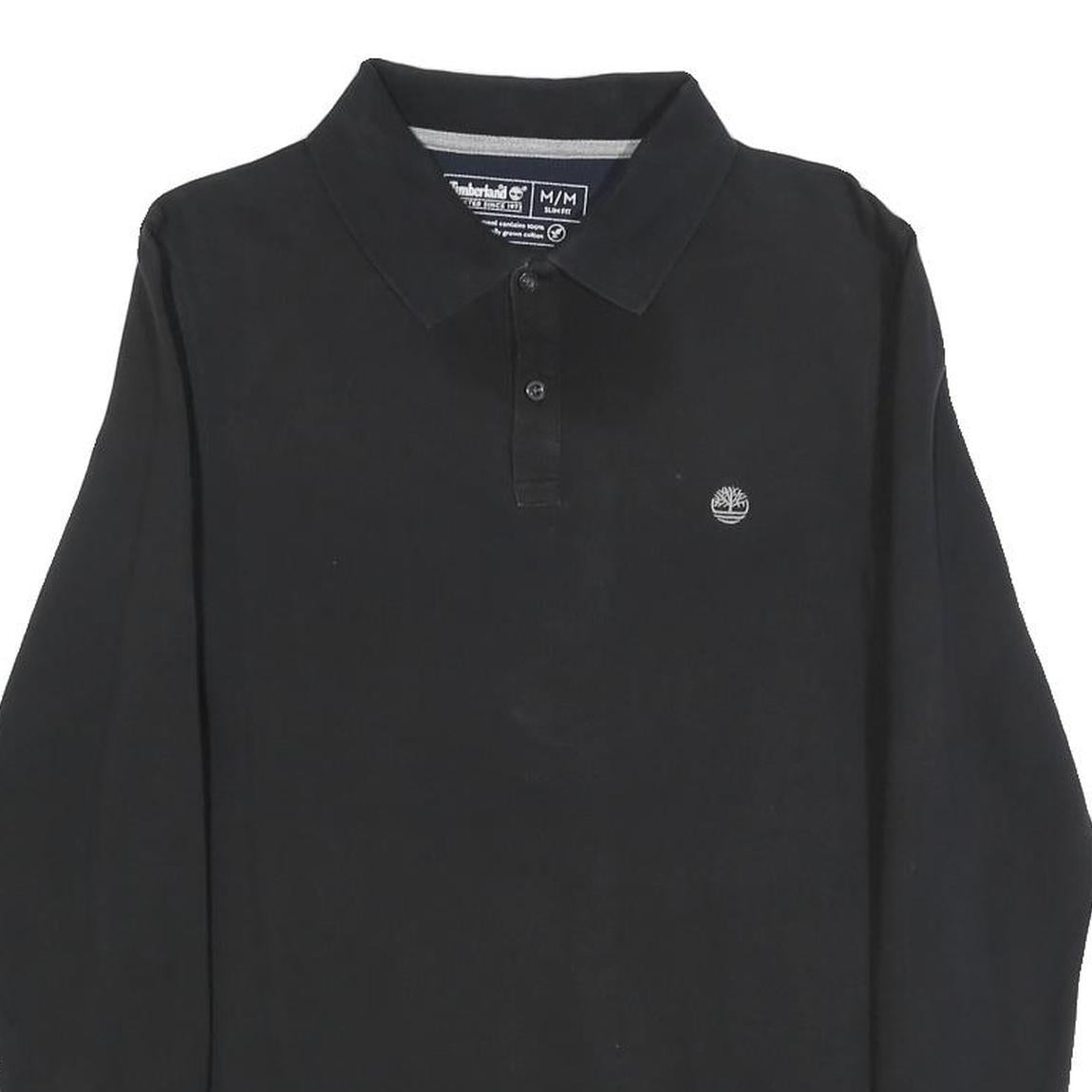 TIMBERLAND Mens Black Long Sleeve Polo Shirt M Cotton Blend Classic