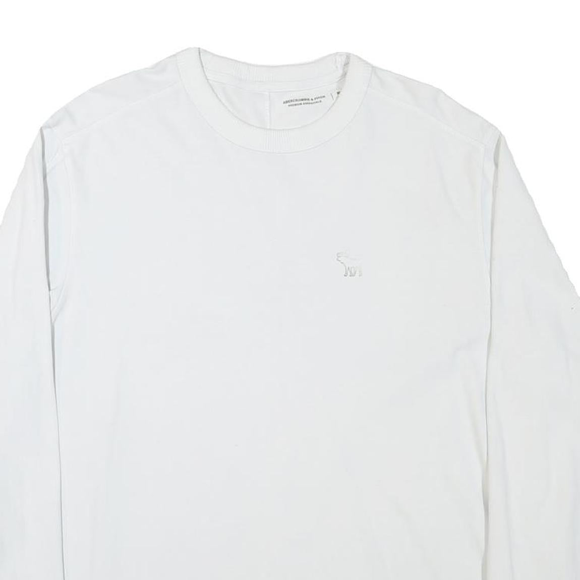 ABERCROMBIE & FITCH Mens White Crew Neck M Cotton Blend Sweatshirt Long Sleeve