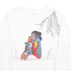 PLATINUM SPORTSWEAR Womens White Cotton Blend Sweatshirt L Artistic Print Crew