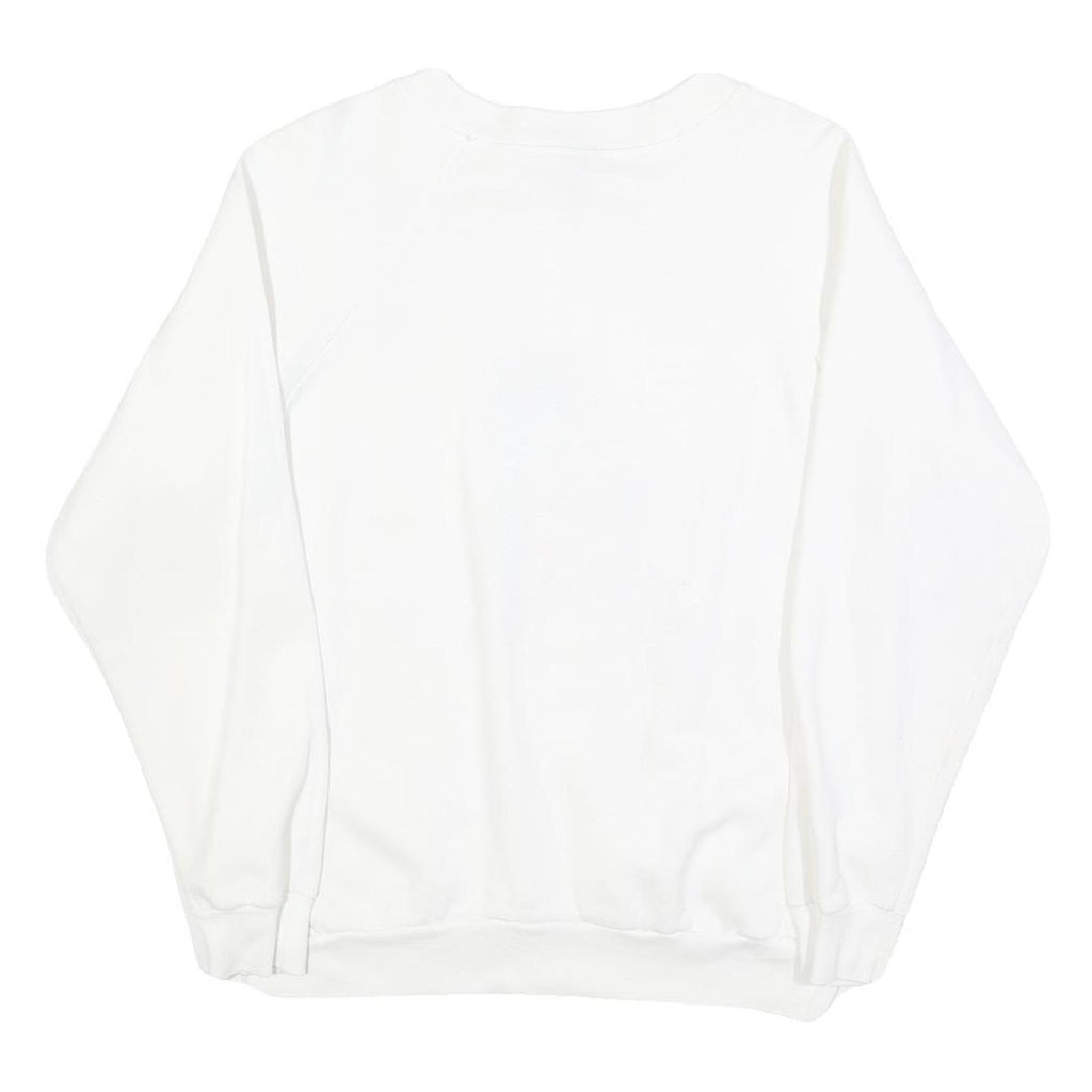 PLATINUM SPORTSWEAR Womens White Cotton Blend Sweatshirt L Artistic Print Crew