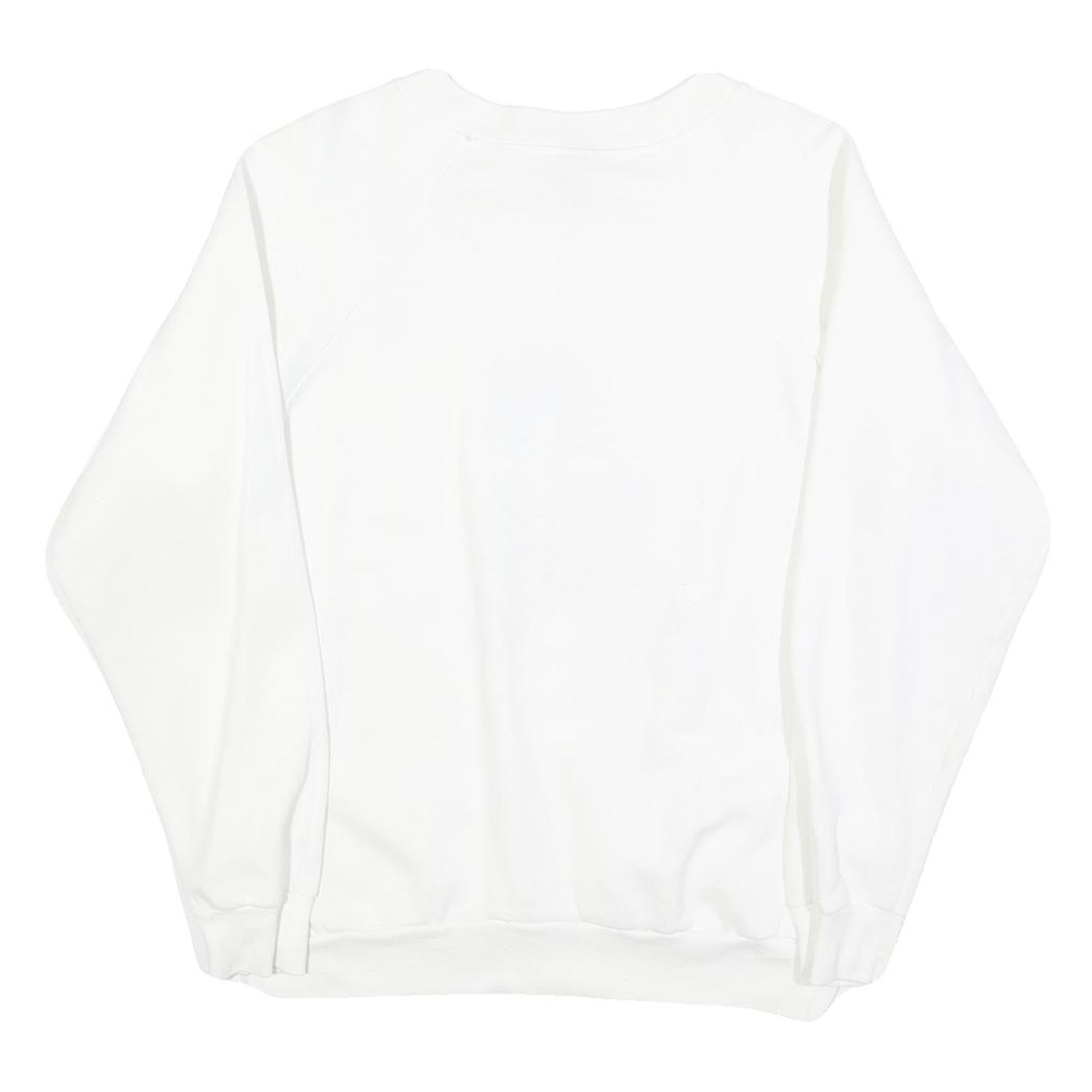 PLATINUM SPORTSWEAR Womens White Cotton Blend Sweatshirt L Artistic Print Crew