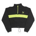 PUMA Womens Black & Yellow Half Zip M Sweatshirt Cotton Blend Crop Drawcord