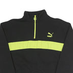 PUMA Womens Black & Yellow Half Zip M Sweatshirt Cotton Blend Crop Drawcord