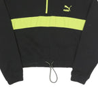PUMA Womens Black & Yellow Half Zip M Sweatshirt Cotton Blend Crop Drawcord