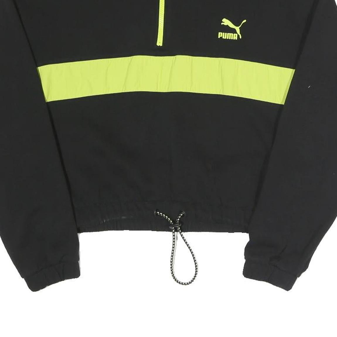 PUMA Womens Black & Yellow Half Zip M Sweatshirt Cotton Blend Crop Drawcord