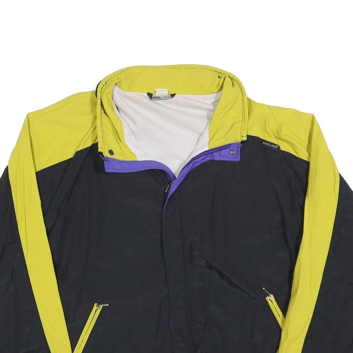 K-WAY Mens Yellow & Black Nylon Jacket M Zip Plain Retro Windbreaker