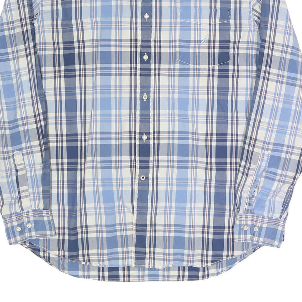 NAUTICA Mens Blue & White Checked Shirt XL Casual Cotton Long Sleeve Button Down