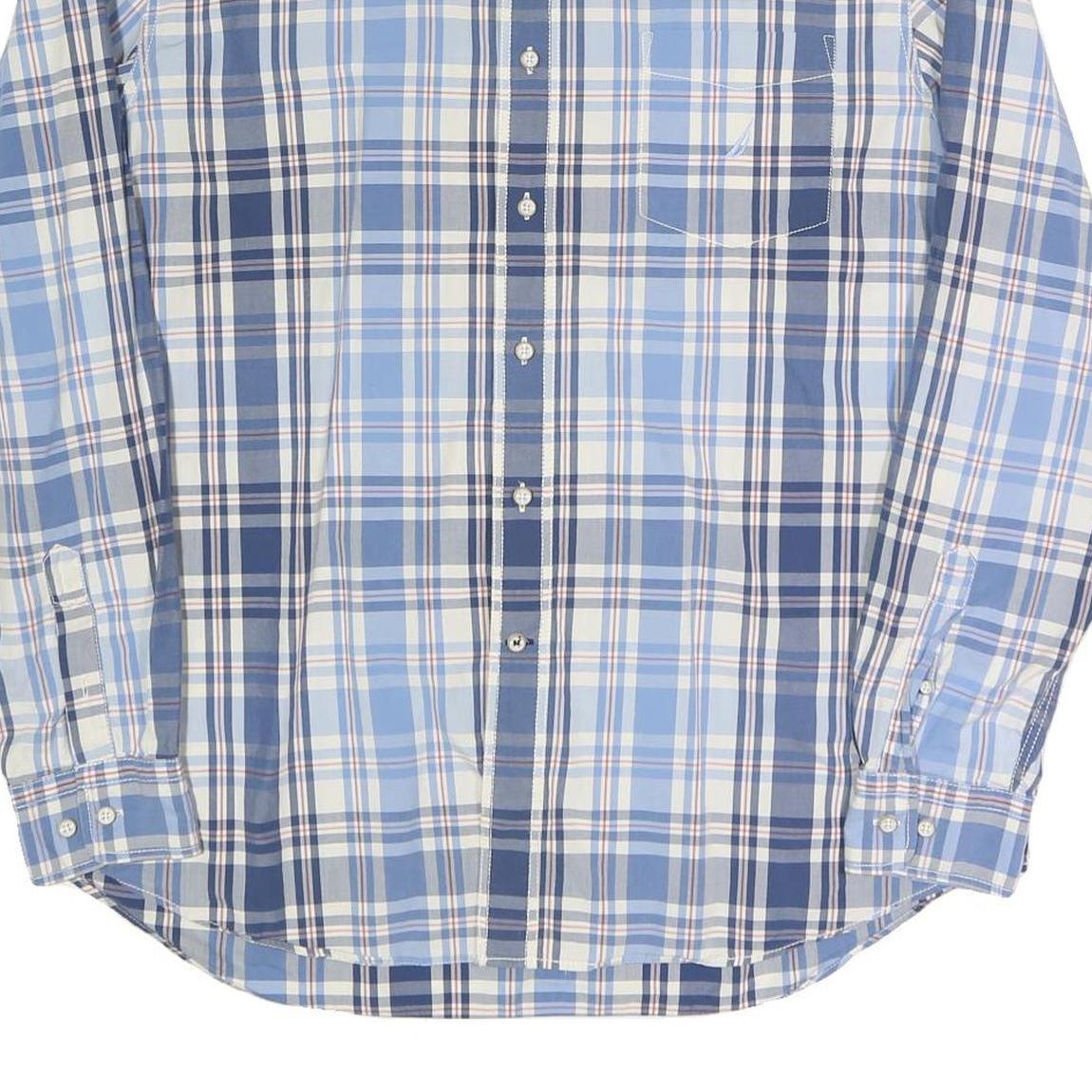 NAUTICA Mens Blue & White Checked Shirt XL Casual Cotton Long Sleeve Button Down