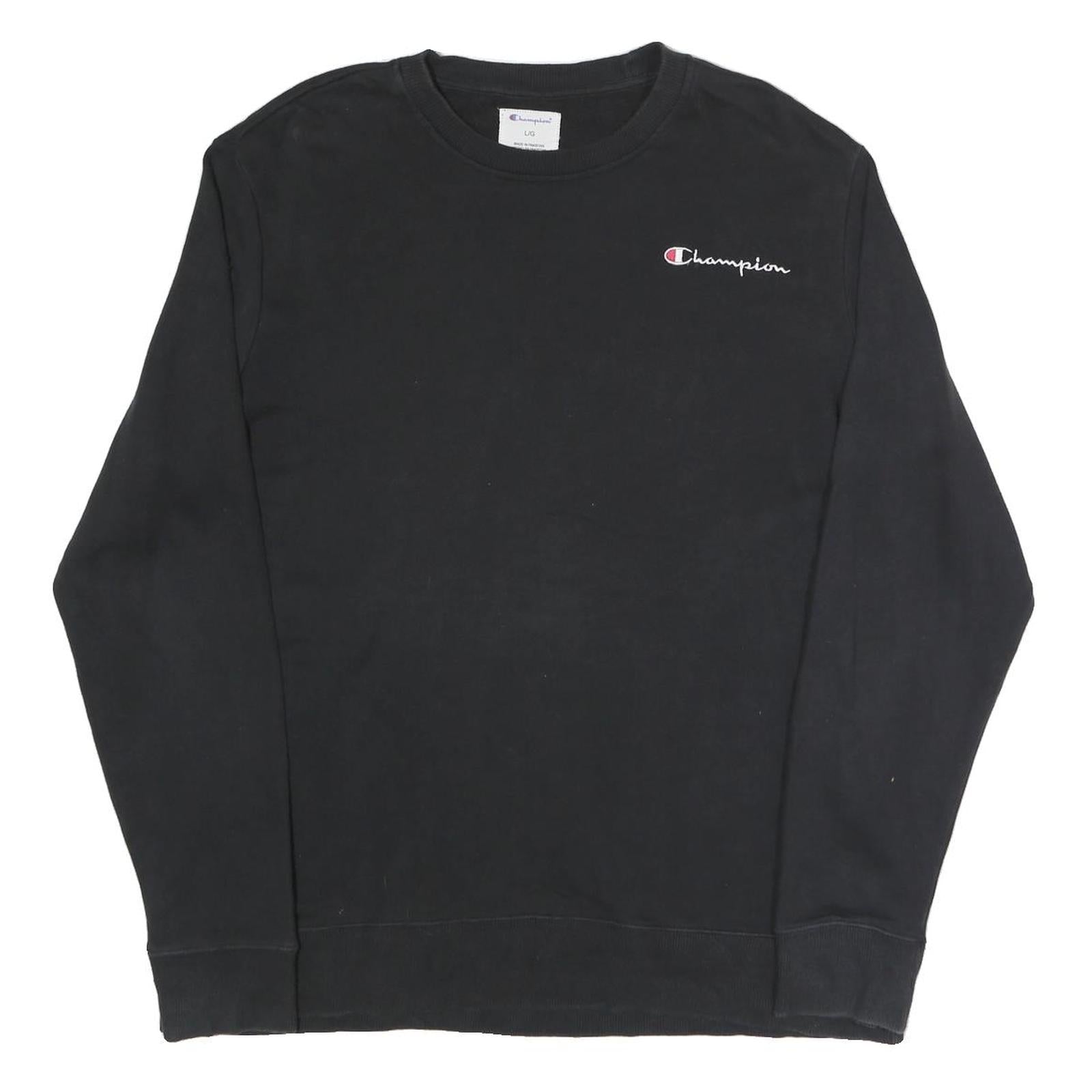 CHAMPION Mens Black Sweatshirt Crew Neck L Cotton Blend Pullover Casual