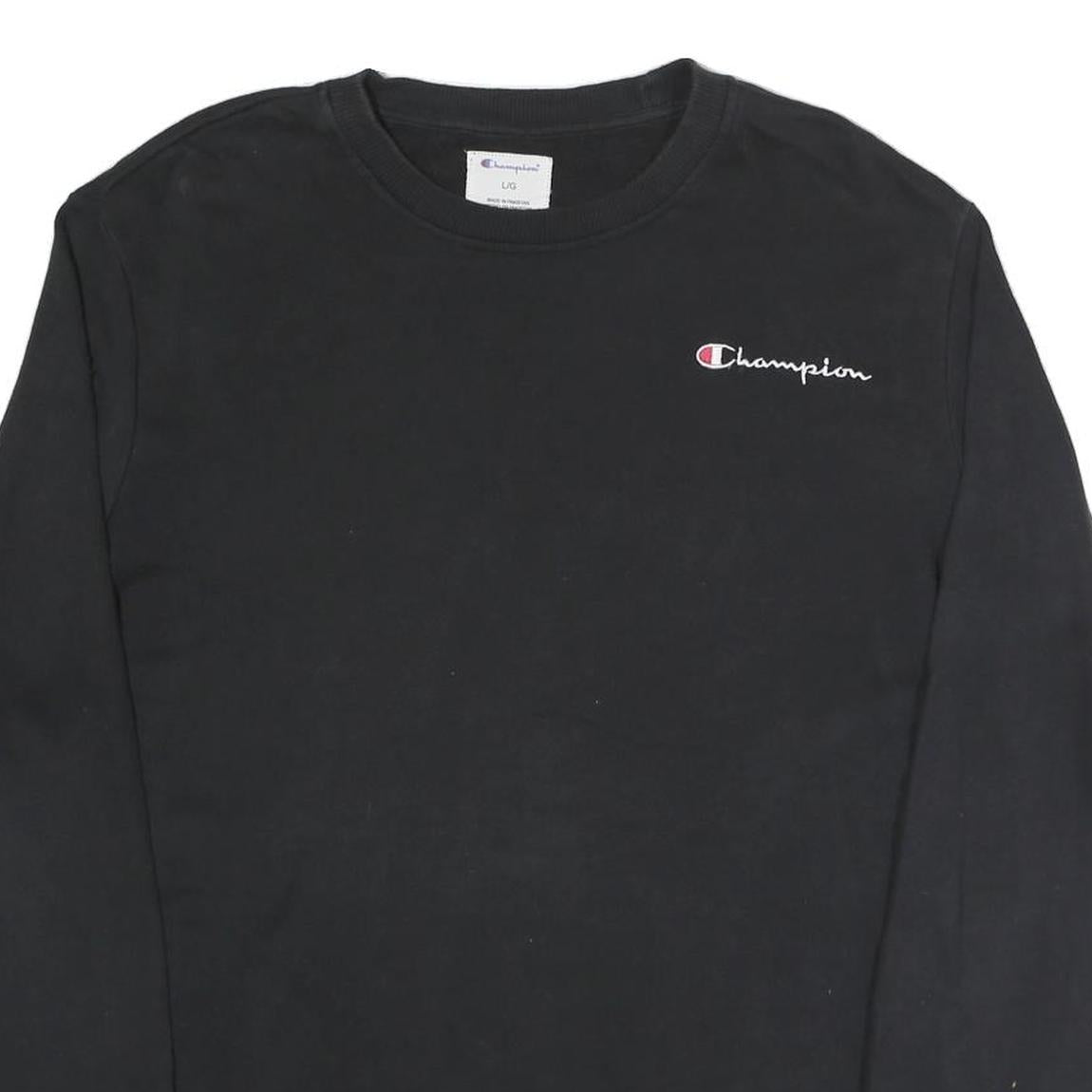 CHAMPION Mens Black Sweatshirt Crew Neck L Cotton Blend Pullover Casual