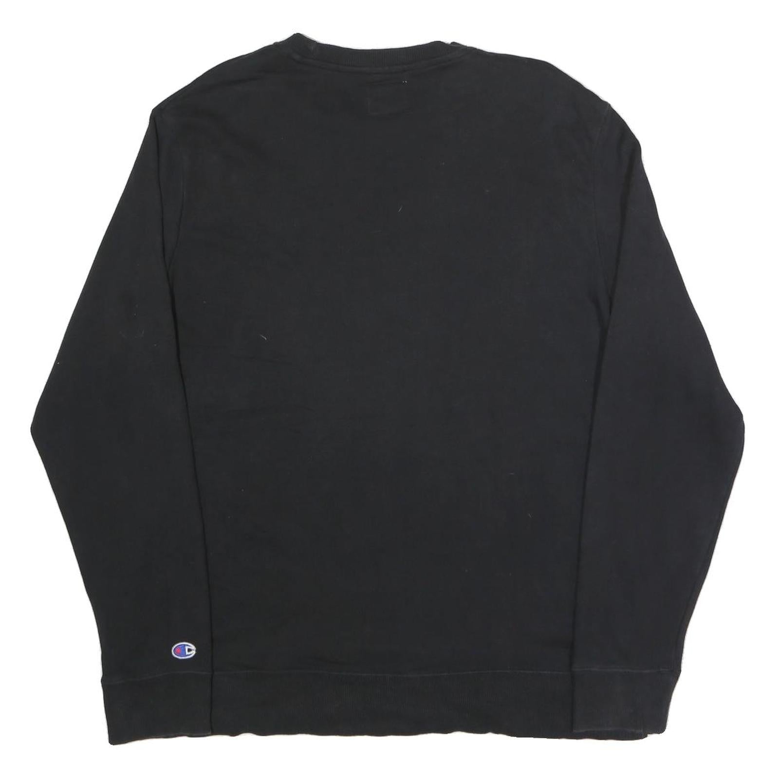 CHAMPION Mens Black Sweatshirt Crew Neck L Cotton Blend Pullover Casual