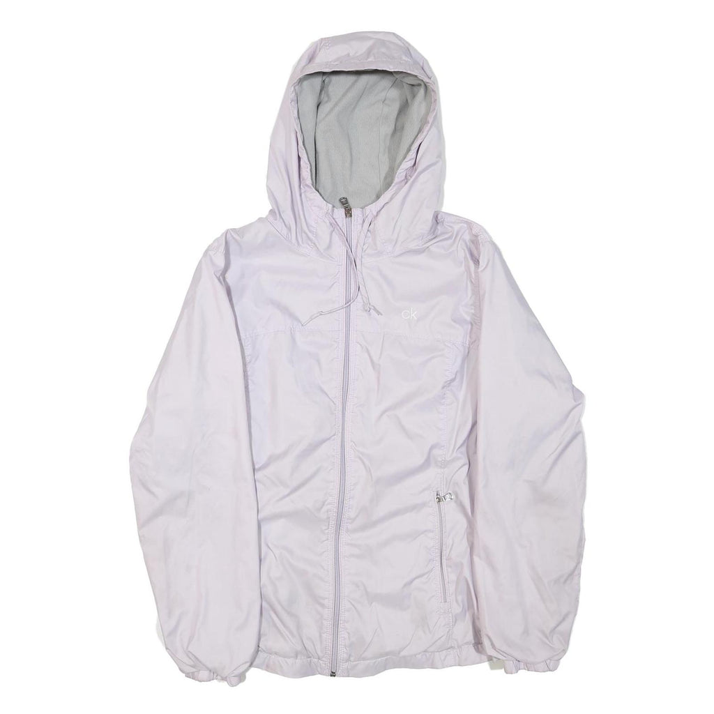 CALVIN KLEIN Womens White Lightweight Hooded Jacket M Polyester Blend Zip Plain