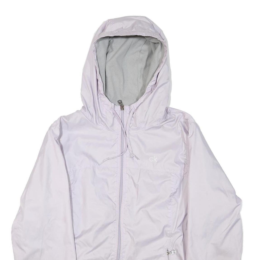 CALVIN KLEIN Womens White Lightweight Hooded Jacket M Polyester Blend Zip Plain