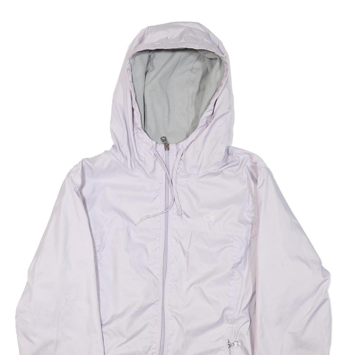 CALVIN KLEIN Womens White Lightweight Hooded Jacket M Polyester Blend Zip Plain