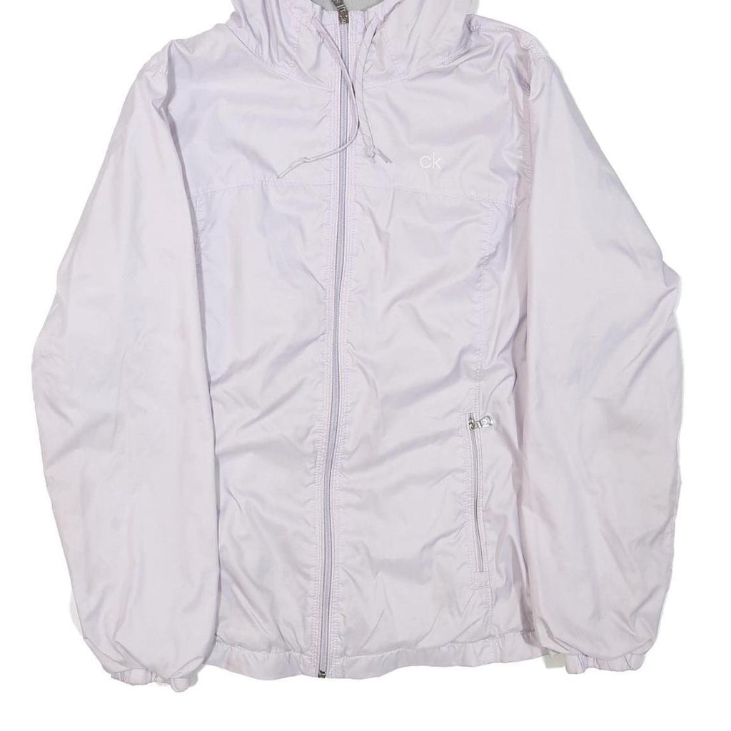 CALVIN KLEIN Womens White Lightweight Hooded Jacket M Polyester Blend Zip Plain