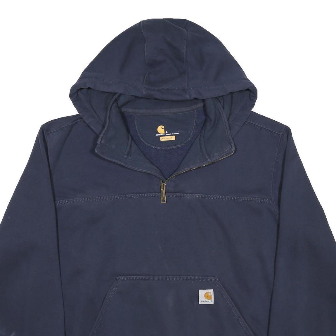 CARHARTT Mens Navy Pullover Hoodie L HammerTime Construction Print Workwear Zip