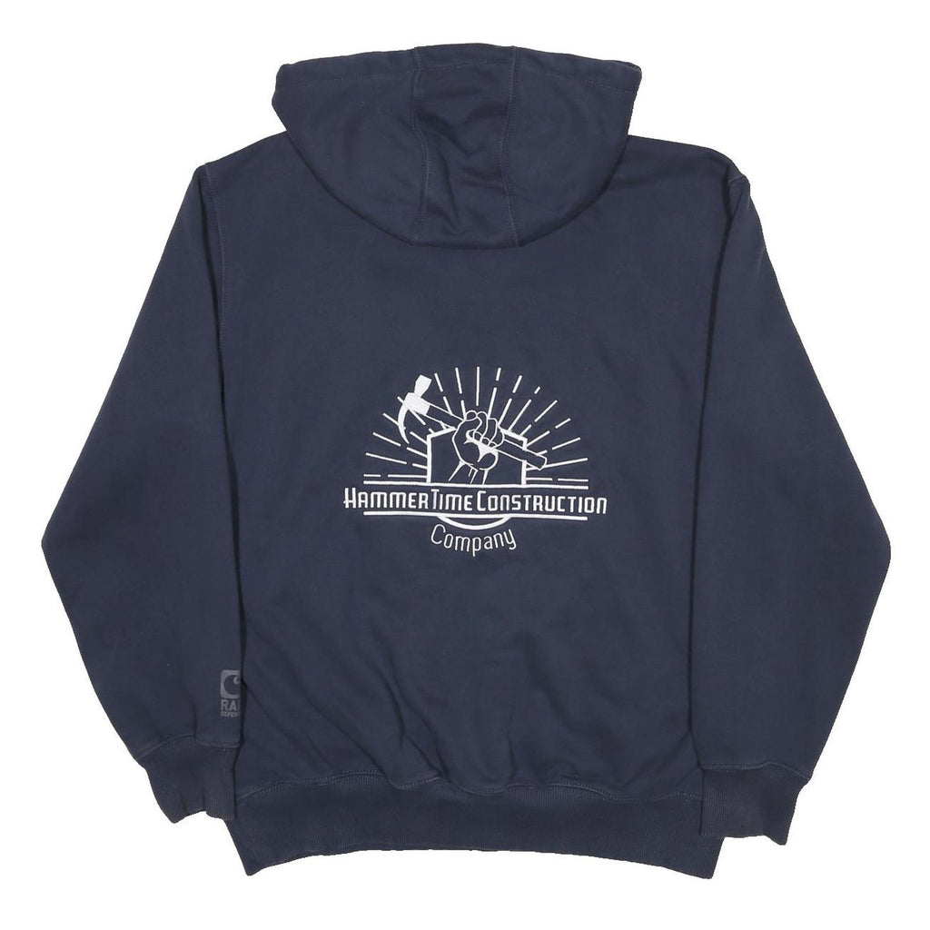 CARHARTT Mens Navy Pullover Hoodie L HammerTime Construction Print Workwear Zip