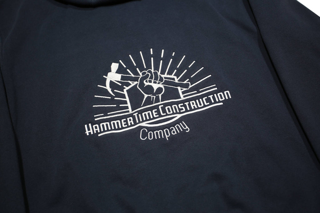 CARHARTT Mens Navy Pullover Hoodie L HammerTime Construction Print Workwear Zip