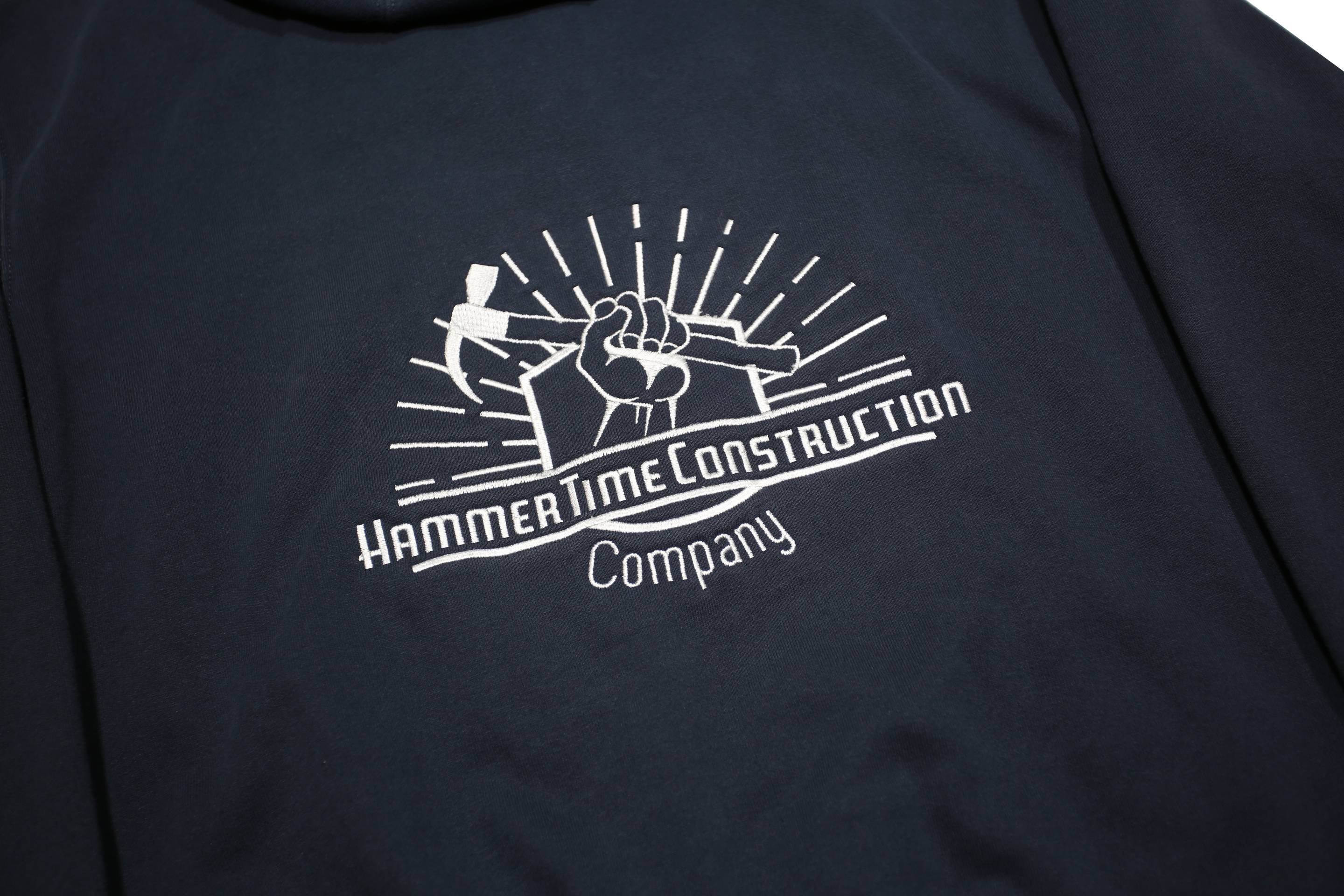 CARHARTT Mens Navy Pullover Hoodie L HammerTime Construction Print Workwear Zip