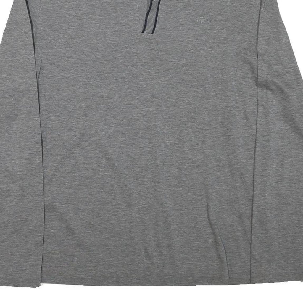 LACOSTE Mens Grey Long Sleeve Plain Polo Shirt L Cotton Blend Classic Fit