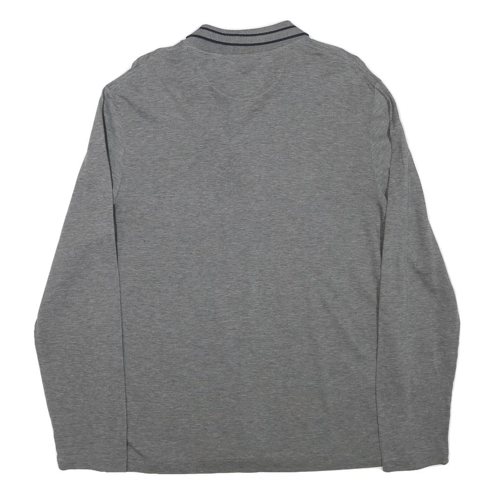 LACOSTE Mens Grey Long Sleeve Plain Polo Shirt L Cotton Blend Classic Fit