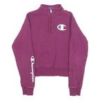 CHAMPION Womens Purple 1/4 Zip XS Cotton Sweatshirt Logo Sleeve Varsity Style