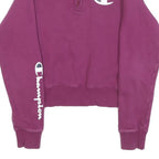 CHAMPION Womens Purple 1/4 Zip XS Cotton Sweatshirt Logo Sleeve Varsity Style