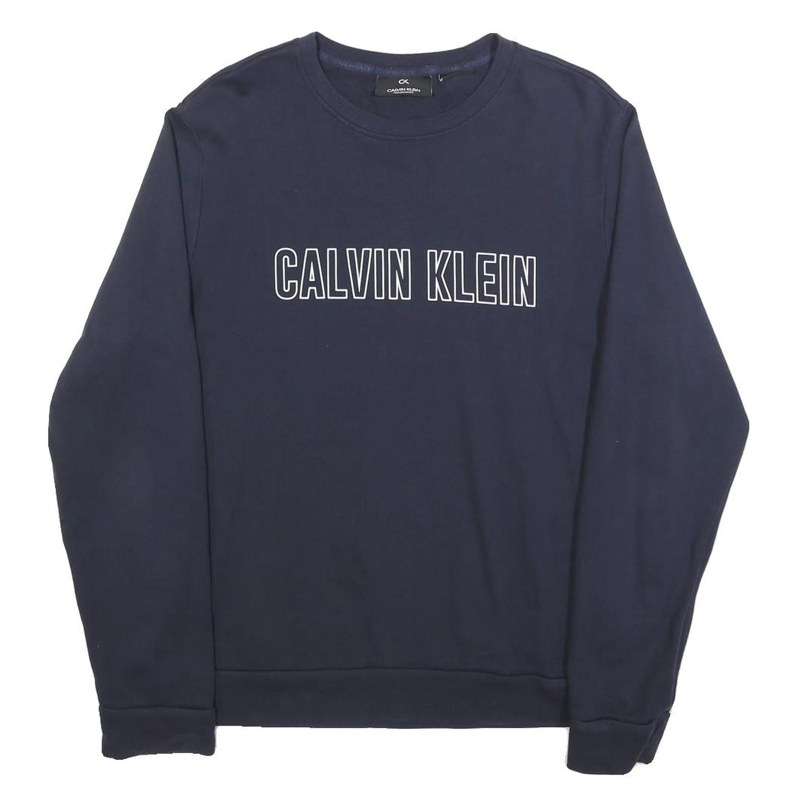 CALVIN KLEIN Mens Navy Blue Sweatshirt Crew Neck M Logo Print