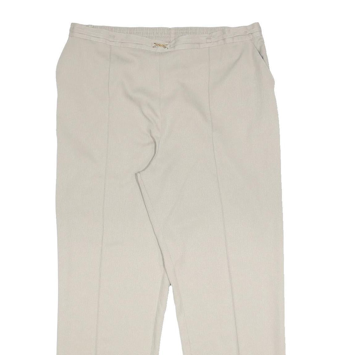 M&S Womens Regular Fit Beige Polyester Trousers W36 L29 Zip Closure Straight Leg